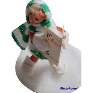 Annalee Mobilitee Doll 88 Christmas Caroling Girl Scarg Boots Gloves 1980s 4 in